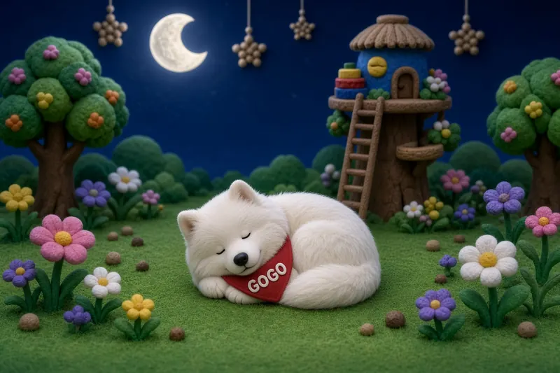 GoGo the wool felt puppy asleep