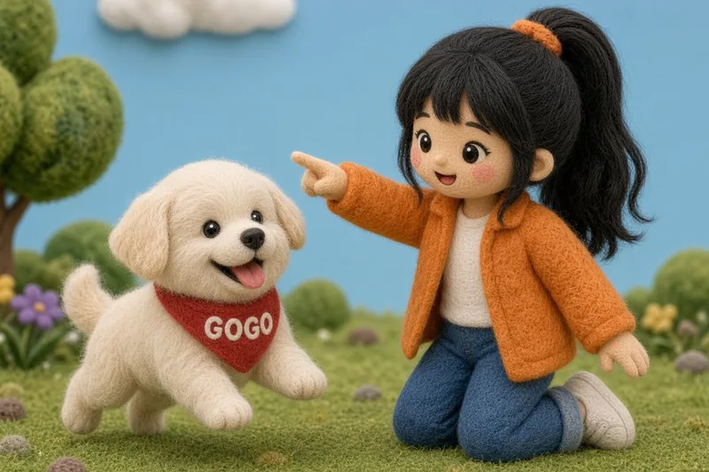 Doggie. Wool felt picture of Ms. Manda and GoGo.