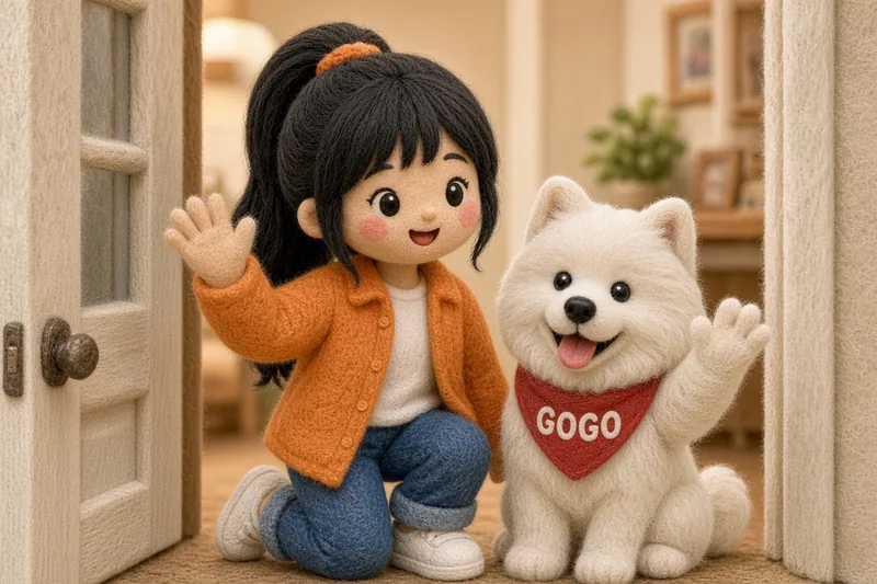 Goodbye. Wool felt picture of Ms. Manda and GoGo.