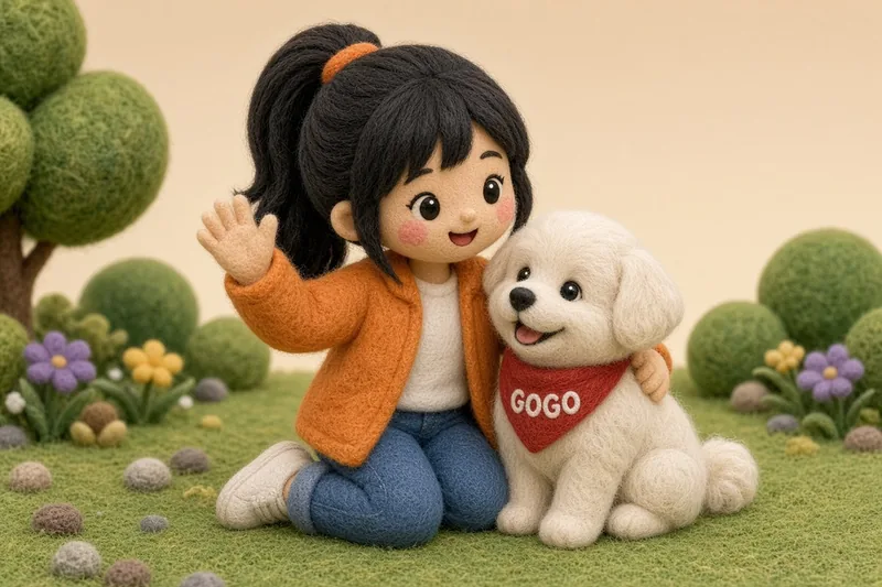 Little friend. Wool felt picture of Ms. Manda and GoGo.