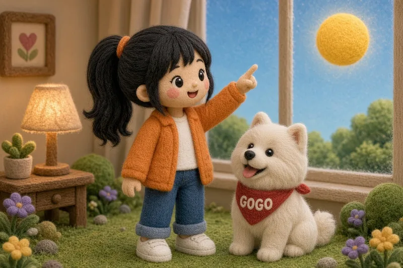 Good evening. Wool felt picture of Ms. Manda and GoGo.