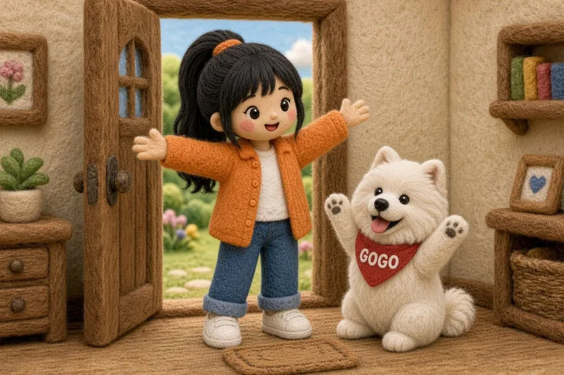 Welcome. Wool felt picture of Ms. Manda and GoGo.
