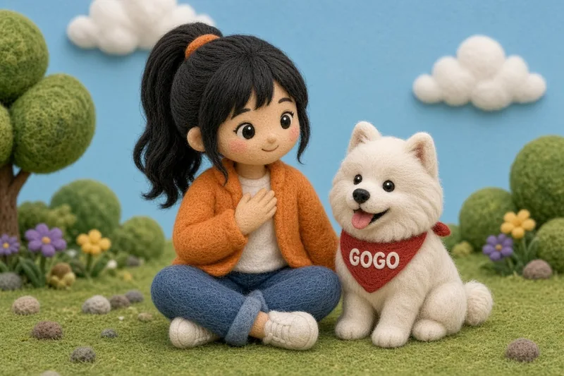 I'm well. Wool felt picture of Ms. Manda and GoGo.