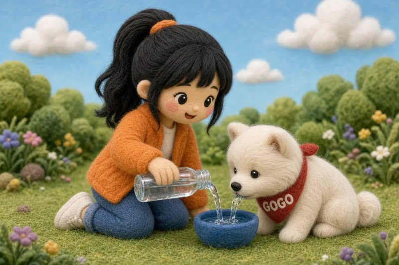 Water. Wool felt picture of Ms. Manda and GoGo.
