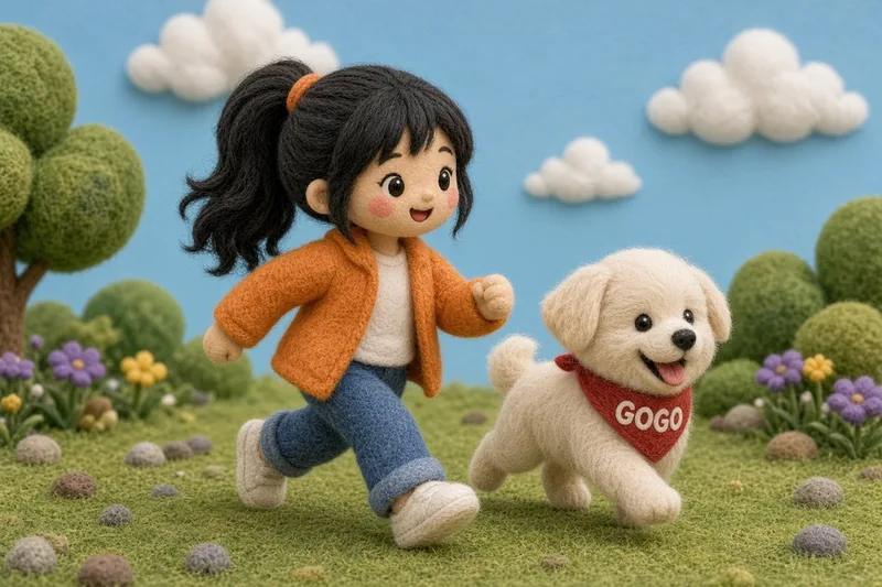 Off we go. Wool felt picture of Ms. Manda and GoGo.